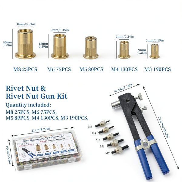 Rivet Nut Tool Kit 500Pcs Metric Rivet Nut Combination M3/M4/M5/M6/M8-1